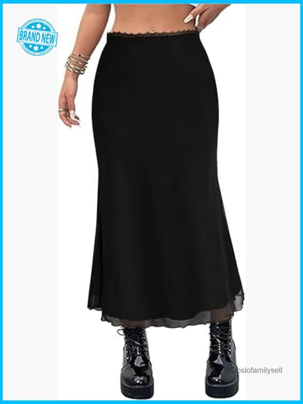 Boho Floral Mesh Long Maxi Skirt High Waisted Mermaid Hem 90s Grunge